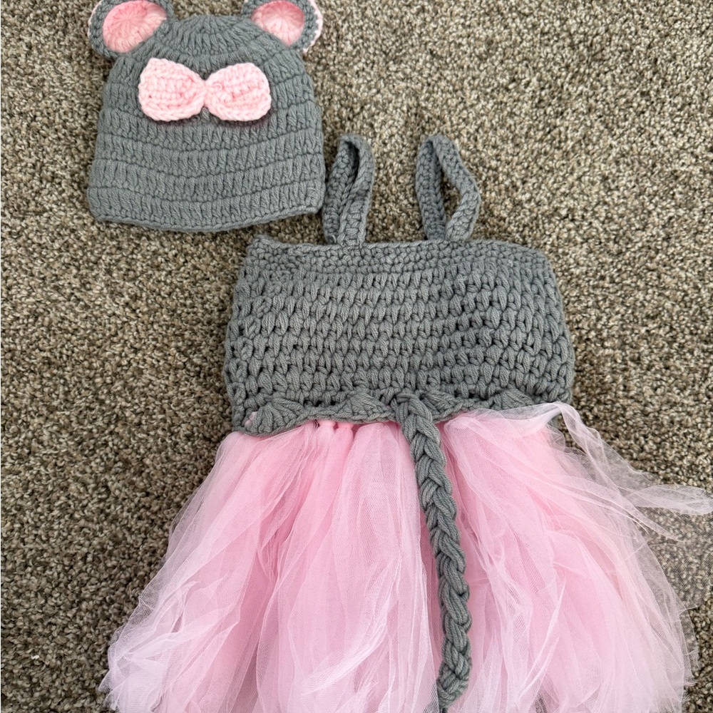 Gray and Pink Crochet Baby Outfit